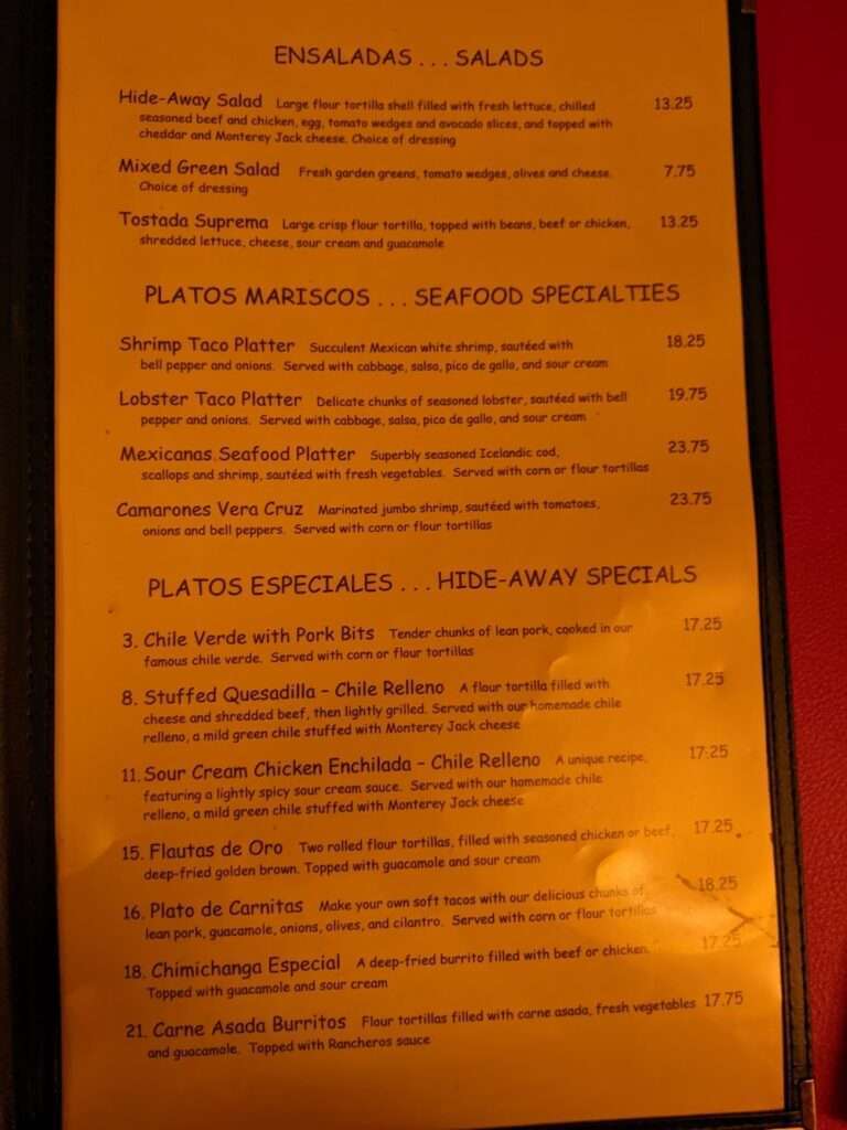 Hernandez Hideaway Restaurant menu 3
